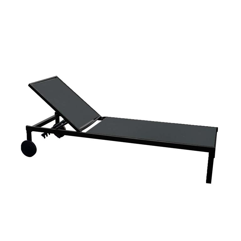 Lot de 2 transats inclinables avec roulettes en aluminium noir