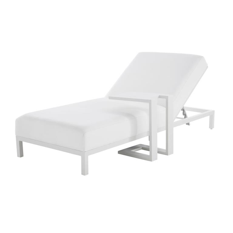 Bain de soleil en textile enduit blanc avec tablette en aluminium
