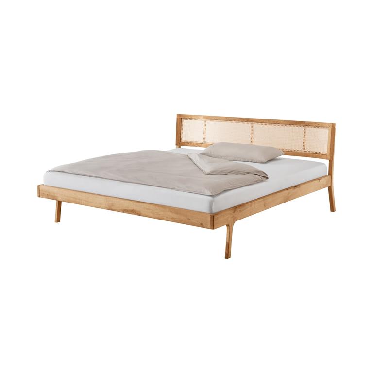 Lit en bois massif et en cannage 140 x 190 cm
