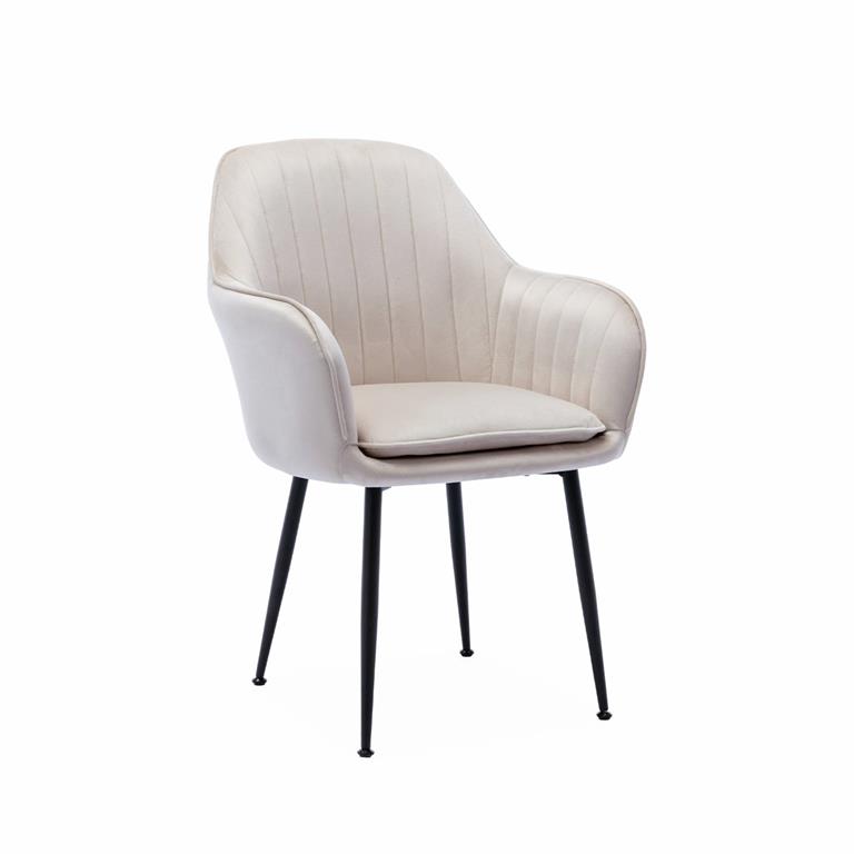 Fauteuil velours blanc cassé et pieds metal