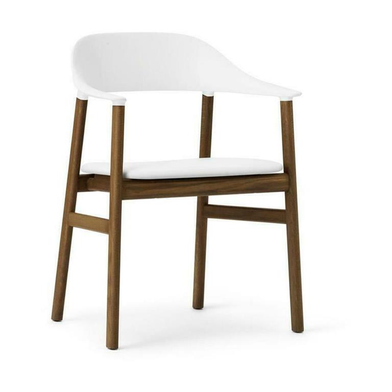 Chaise avec accoudoirs en chêne teinté et cuir blanc Herit Spectrum Leather