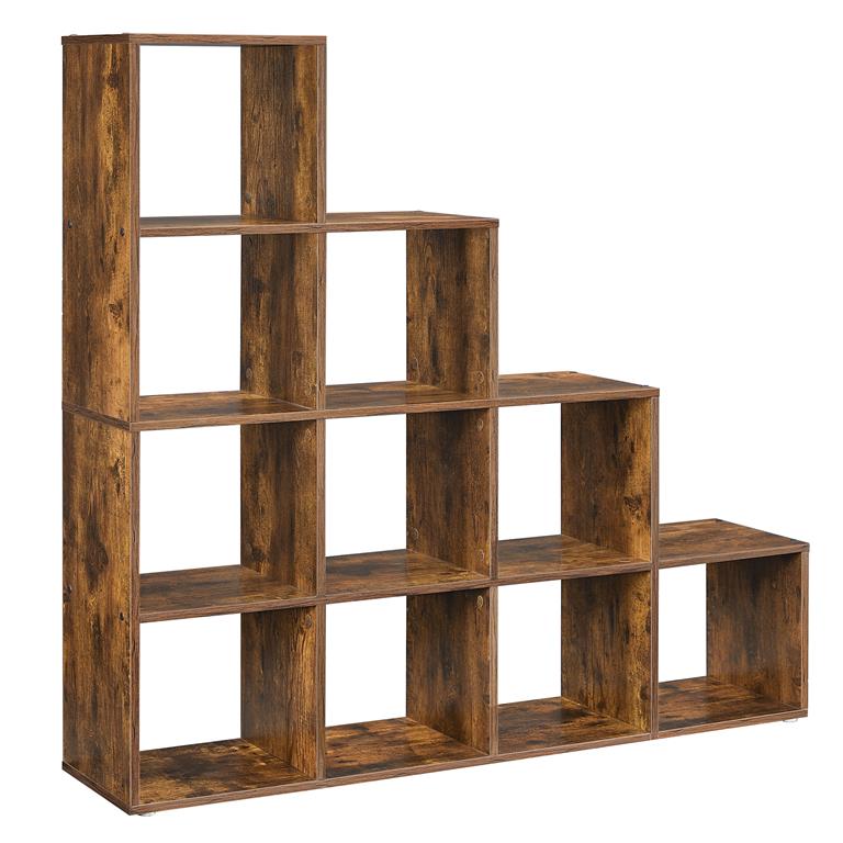 Bibliothèque à 10 compartiments effet bois marron rustique