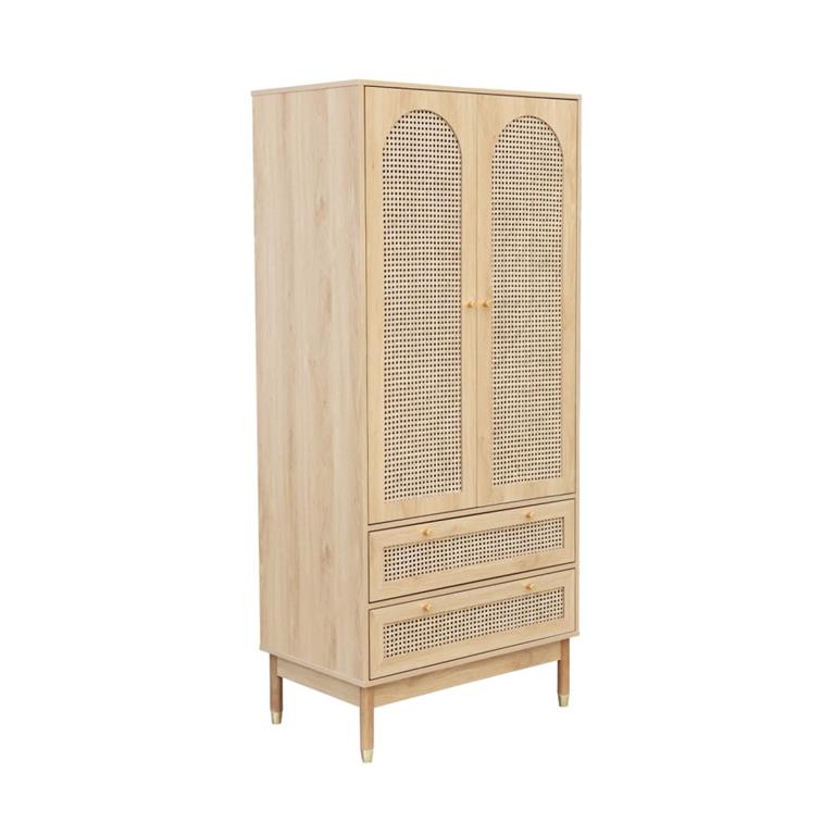 Dressing penderie 2 portes 2 tiroirs cannage
