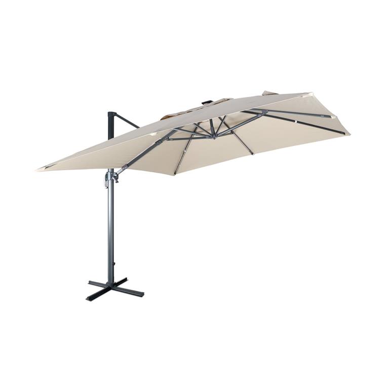 Parasol déporté solaire led 3x3m beige 