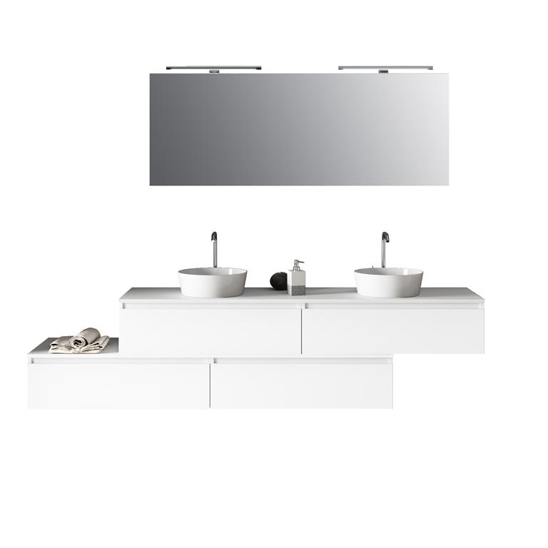 Meuble de salle de bain 9 pièces double vasque en mélamine blanche