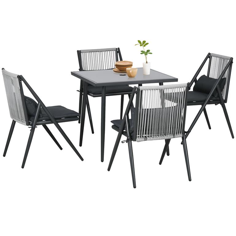 Ensemble salon de jardin design Acapulco 4 places 5 pièces noir gris