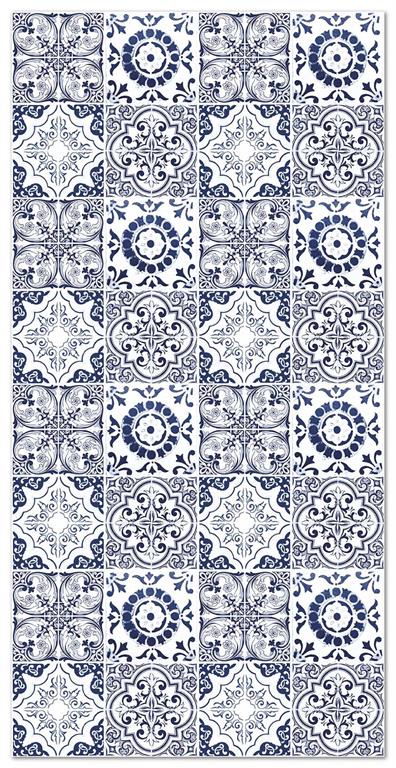 Tapis vinyle carreaux ciments grenade bleu 80x300cm