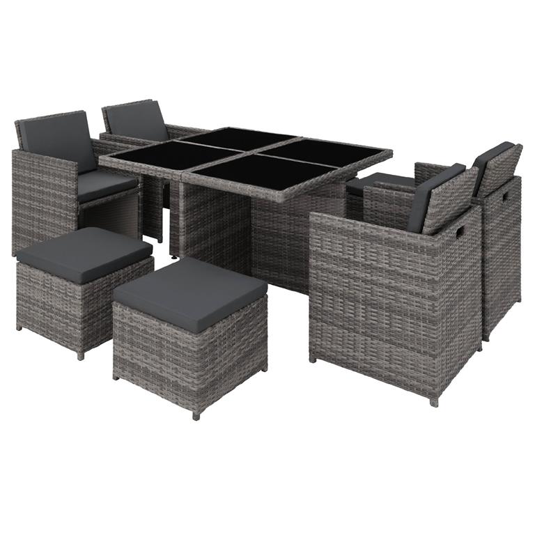 Salon de jardin cadre en aluminium pliable housse de protection gris