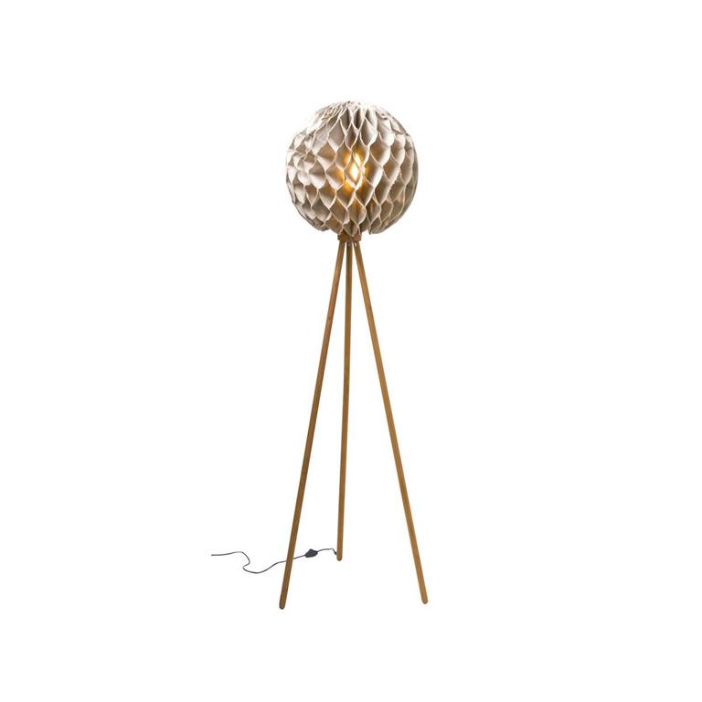 Lampadaire en lin taupe pied en teck h163cm