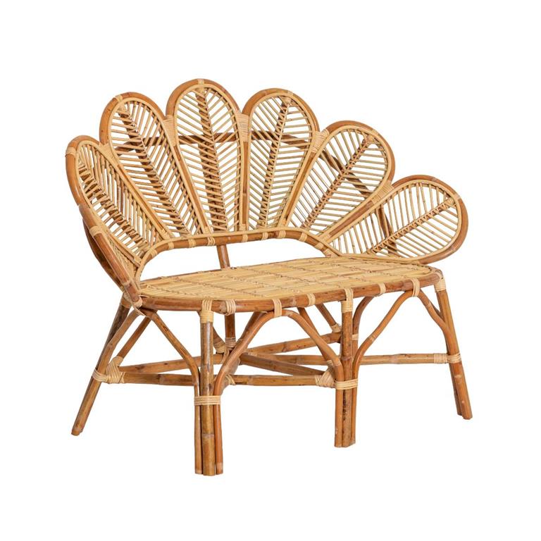 Banquette en rotin bois clair 130 cm