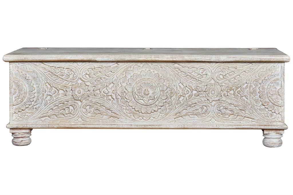 Coffre en bois de manguier blanc vieilli