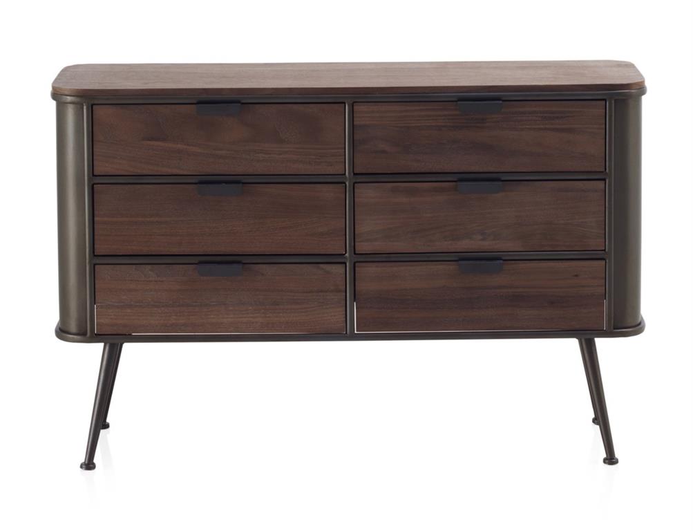 Commode en métal avec 6 tiroirs en sapin