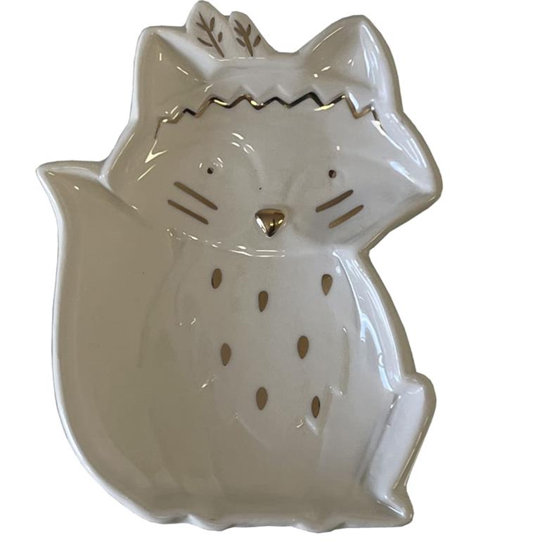 Porte-bijoux renard blanc et or en dolomie