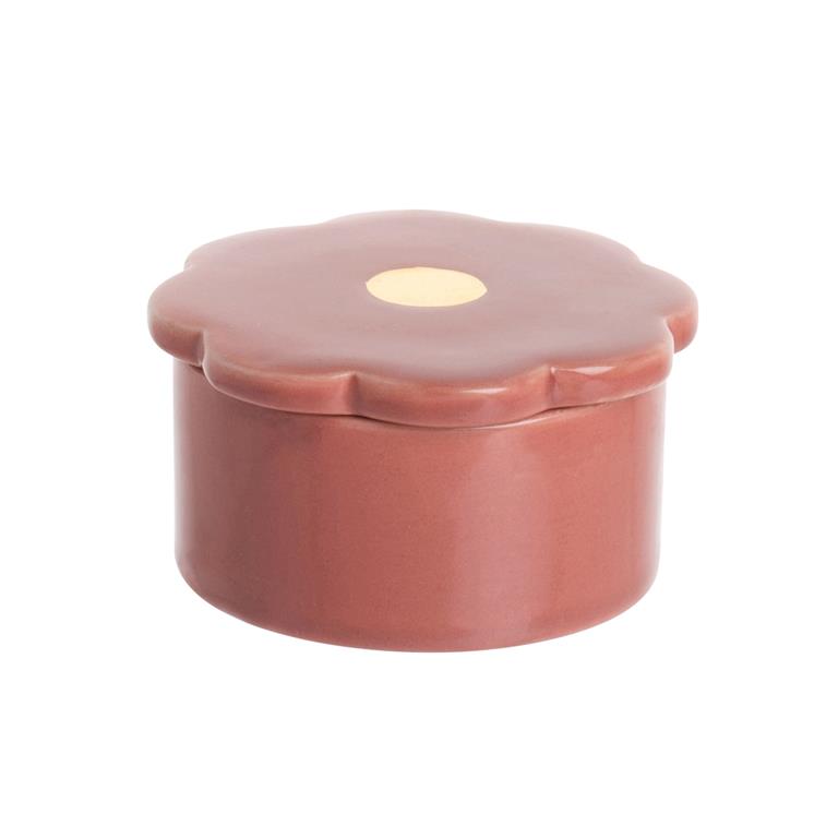 Boîte fleur en porcelaine rose et dorée