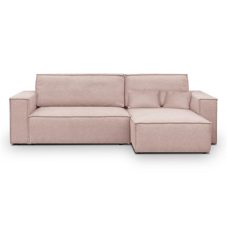 Canapé d'angle convertible 4 places en tissu rose