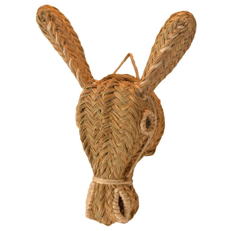 Déco murale tête d'âne en paille xl osier naturel 12 x 30