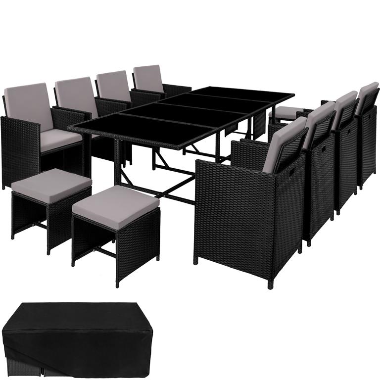 Salon de jardin 8-10 personnes Pliable housse de protection noir/gris