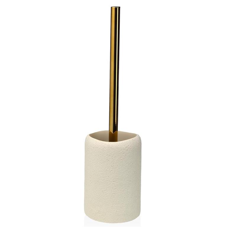 Brosse WC en résine beige et métal doré 9