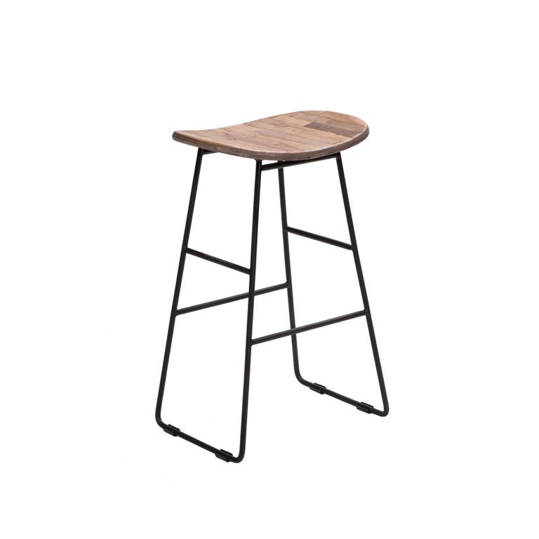 Tabouret de bar en teck recyclé et métal H65cm - Bois clair