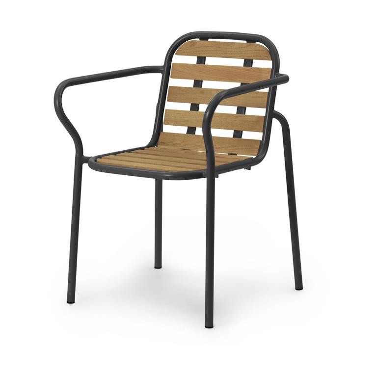 Chaise de jardin avec accoudoirs en acier et bois noir Vig Robinia