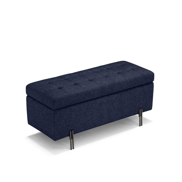 Banquette de rangement matelassée en tissu texturé bleu 110x45 cm