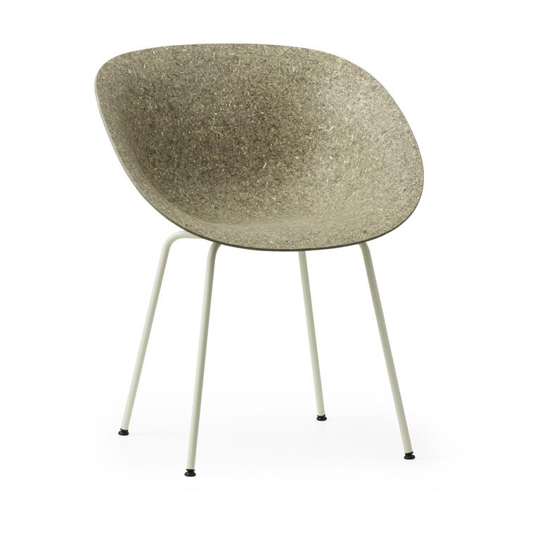 Chaise avec accoudoirs recyclable en herbes marines et acier crème