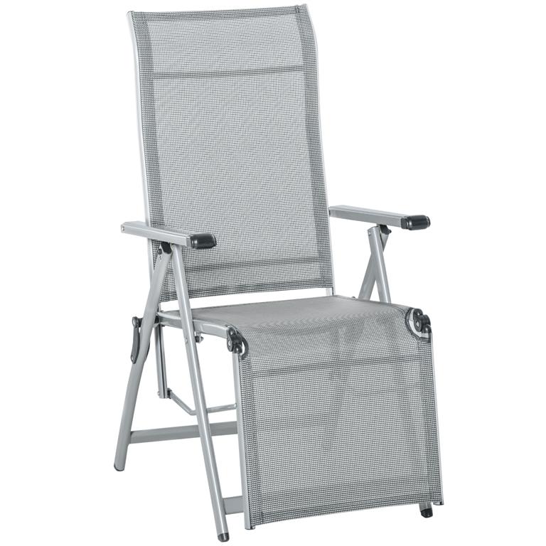 Chaise longue pliable dossier repose-pied réglable métal textilène