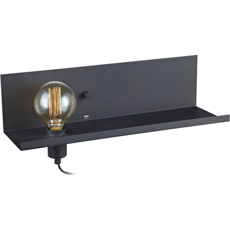 Applique tablette avec port USB en métal noir L50cm
