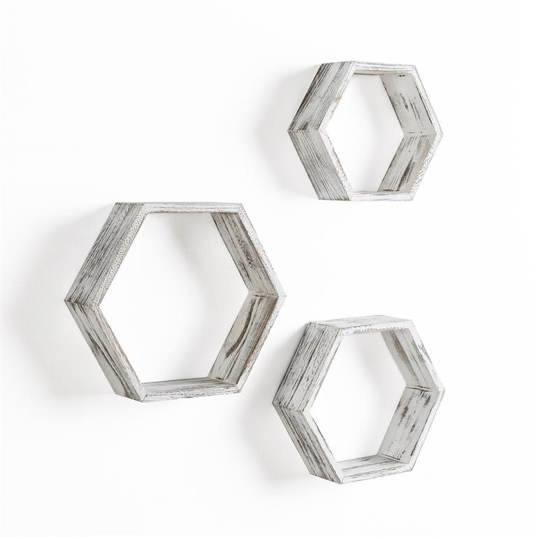 Set de 3 Etagères murales hexagonales blanc