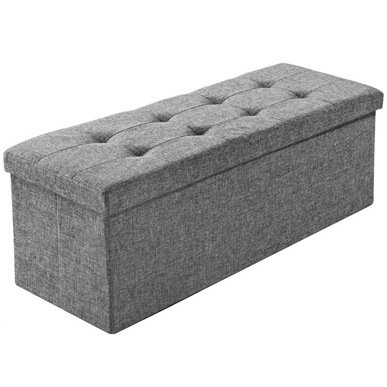 Banc Tabouret Coffre de rangement Pliable Polyester gris clair