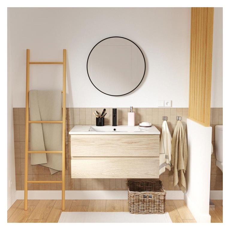 Meuble simple vasque 80cm décor chêne  