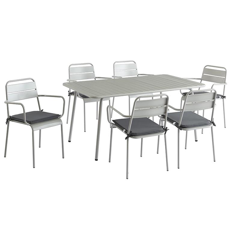 Ensemble table 160 cm et 6 chaises de jardin gris glacier