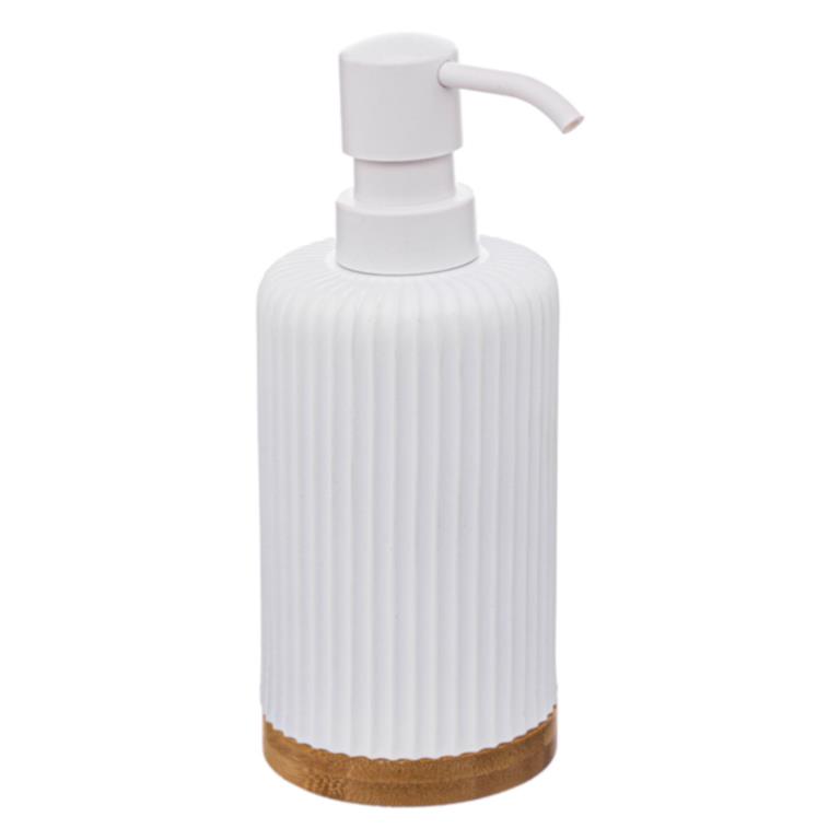 Distributeur de savon blanc et bambou - 7x18cm