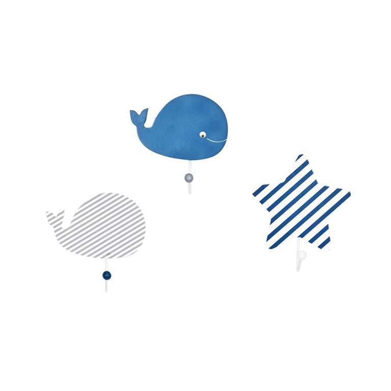Lot de 3 patères Blue baleine