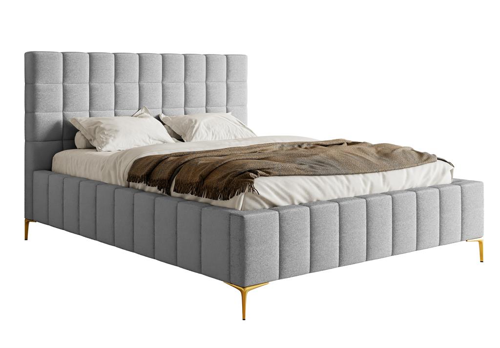 Lit double avec tête de lit 180x200 en tissu chenille gris clair