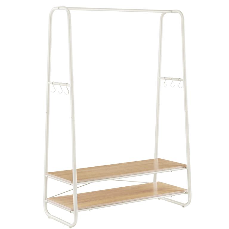 Portant à vêtements 2 étagères effet bois blanc crème