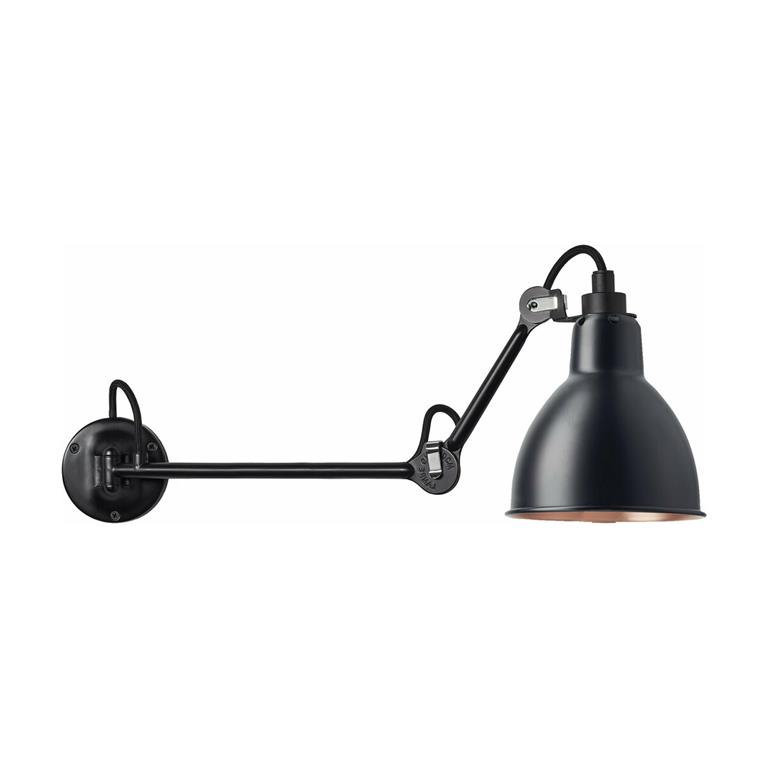 Applique murale avec interrupteur en acier noir et intérieur cuivré Gras 204
