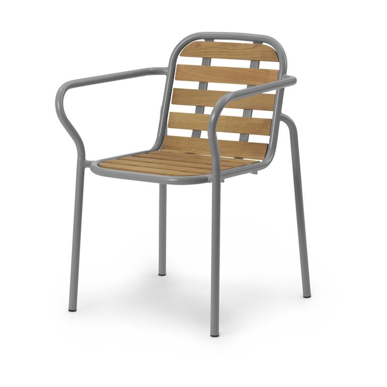 Chaise de jardin avec accoudoirs en acier et bois gris Vig Robinia