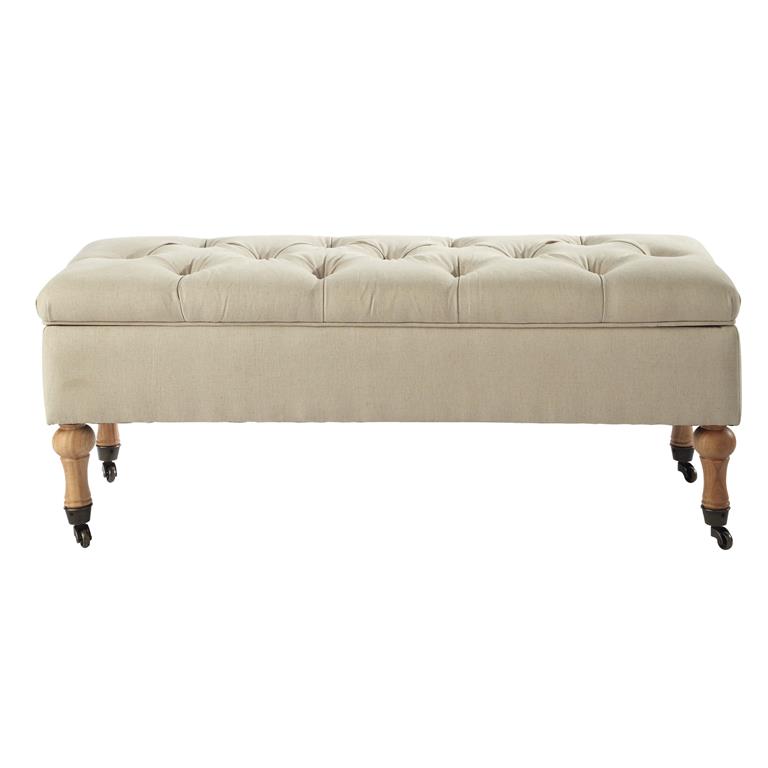 Banquette coffre beige à roulettes