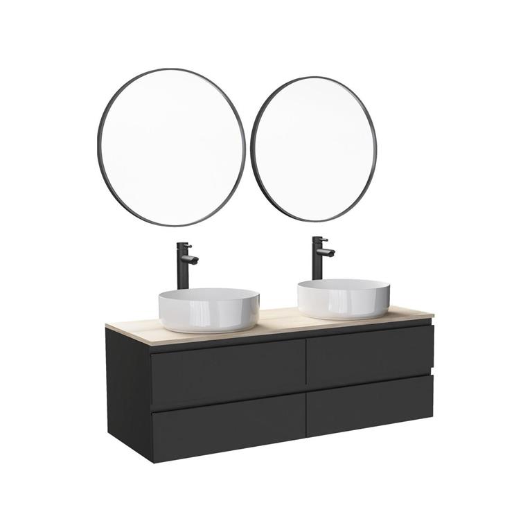Meuble double vasque 120cm avec plan bois  Noir 