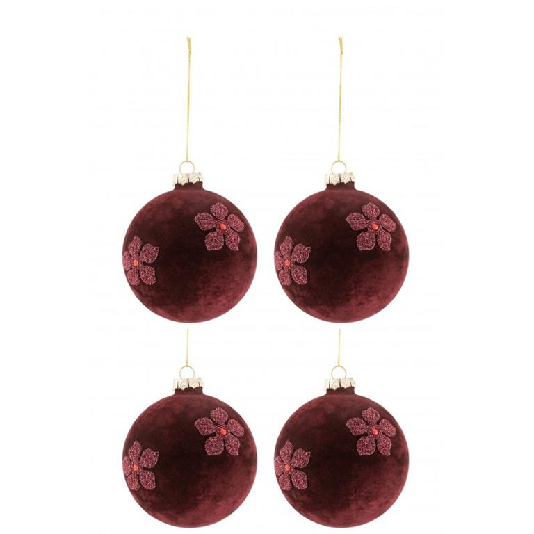 Boite de 4 boules de Noël en verre Bordeaux 10x10x10 cm