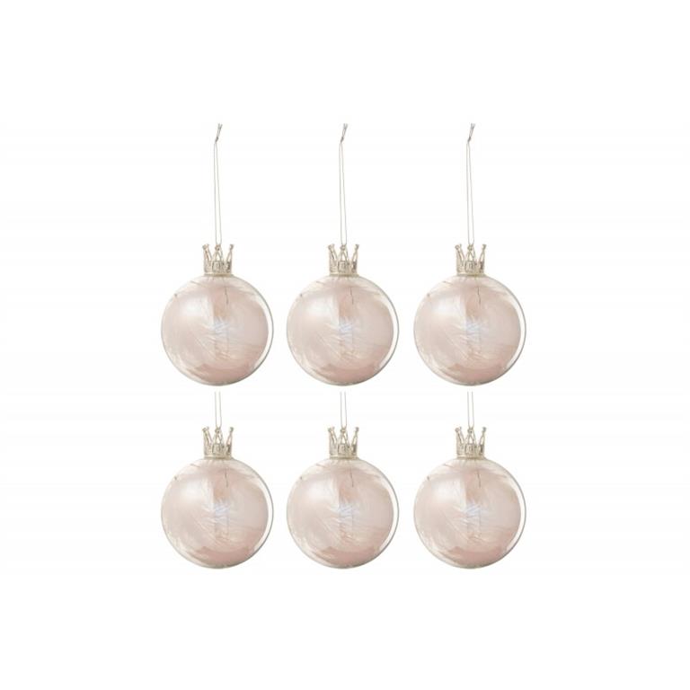 Boite de 6 boules de Noël en verre rose 8x8x8 cm