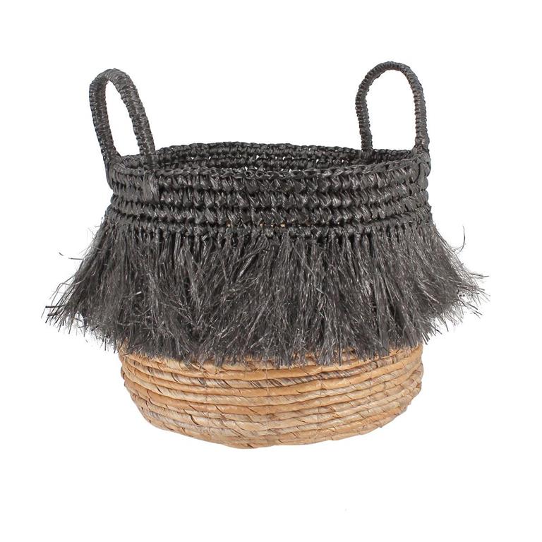 Panier en abaca avec franges noires
