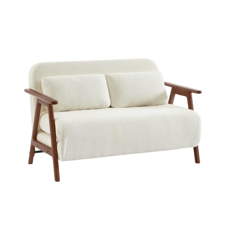 Banquette canapé convertible 2 places hévéa teinté noyer clair et