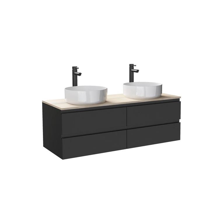 Meuble double vasque 120cm avec plan bois  Noir 