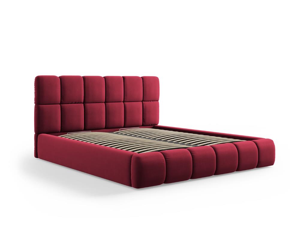 Lit coffre avec tête de lit 160x200cm en tissu velours rouge