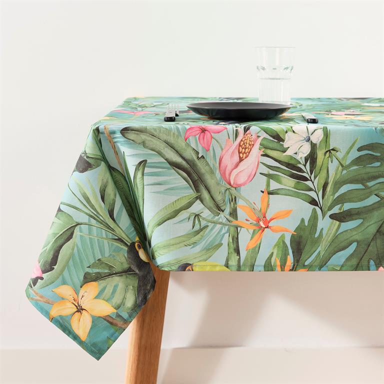 Nappe anti-taches en coton tropical vert 100x155 cm