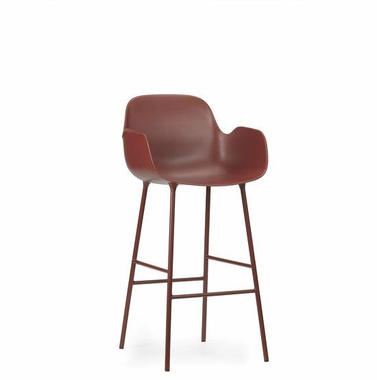 Chaise de bar avec accoudoirs en acier et pp rouge 75 cm