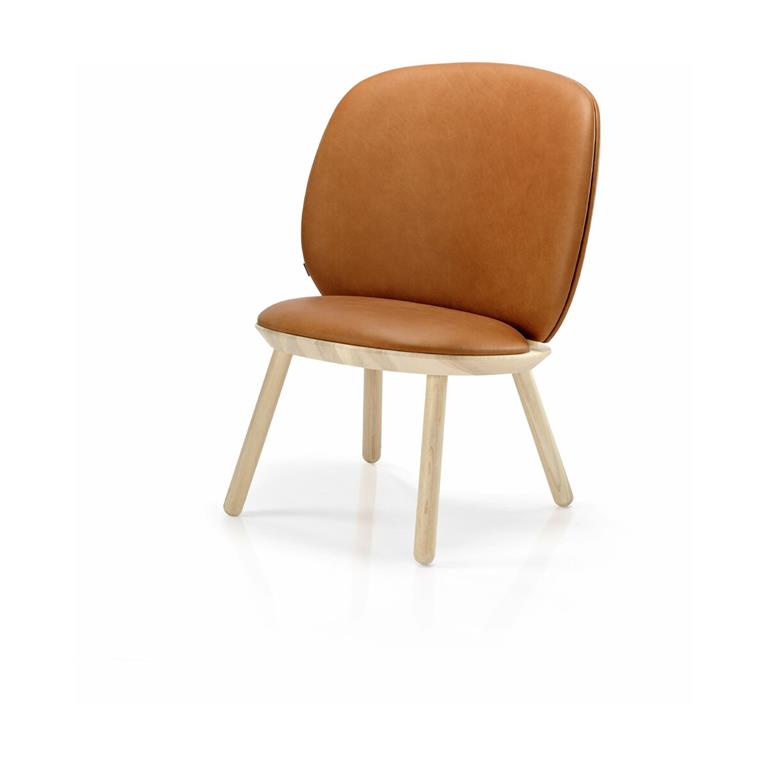 Fauteuil en frêne et cuir brun Naïve - Emko