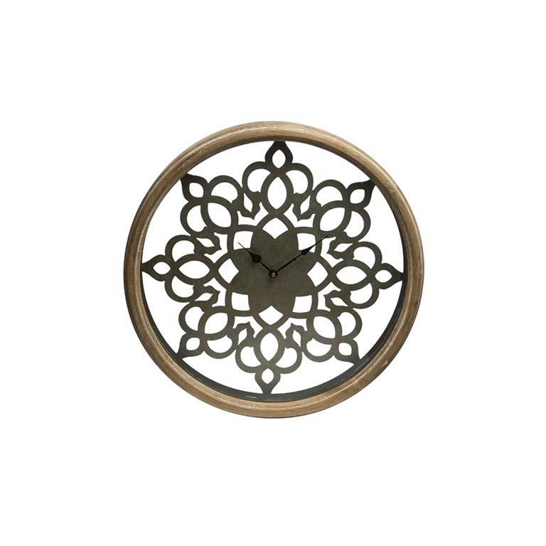 Horloge murale en bois de sapin beige et gris foncé H40